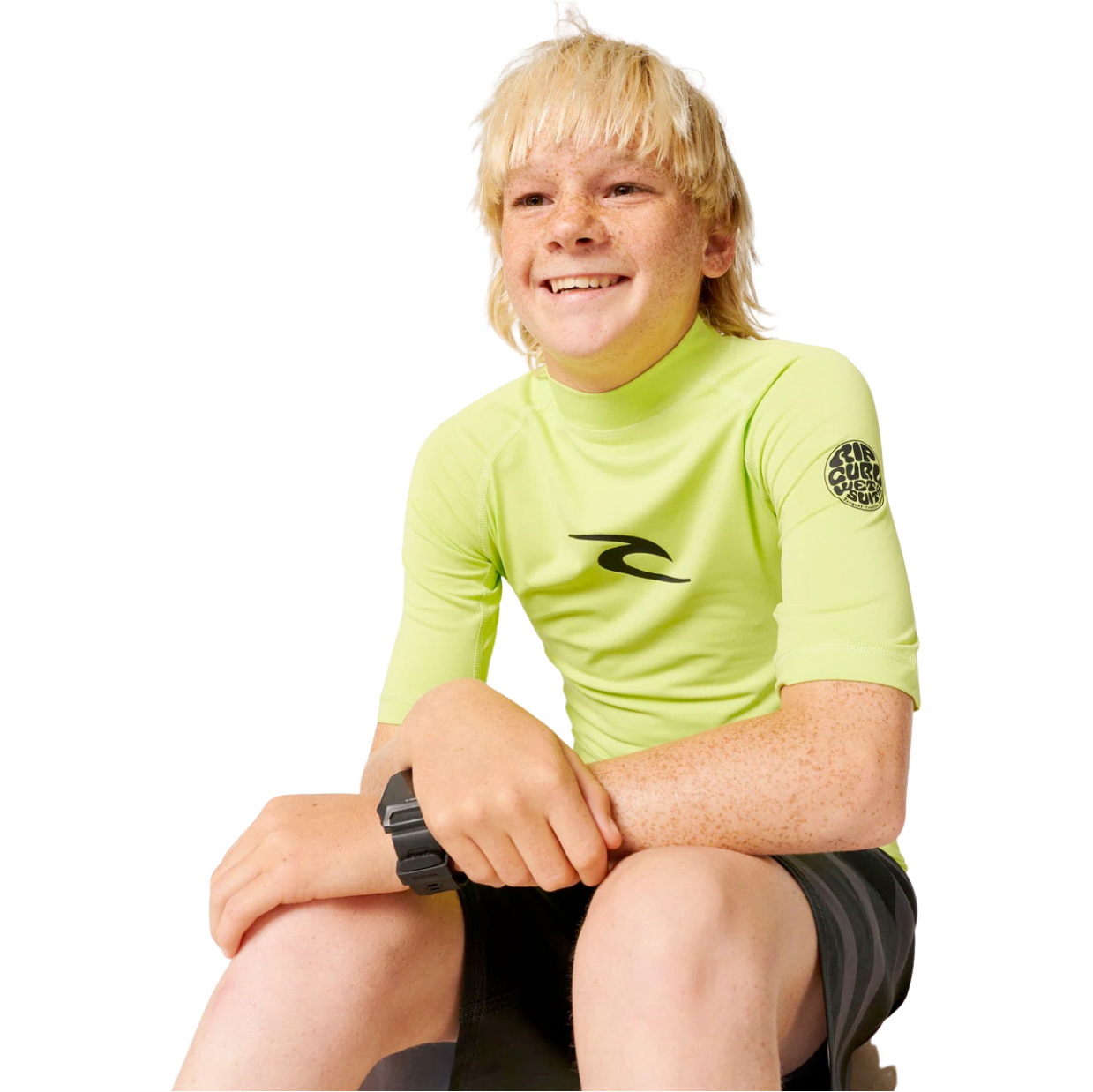 2026 Rip Curl Junior Waves UPF Short Sleeve Rash Vest 136BRV - Lime